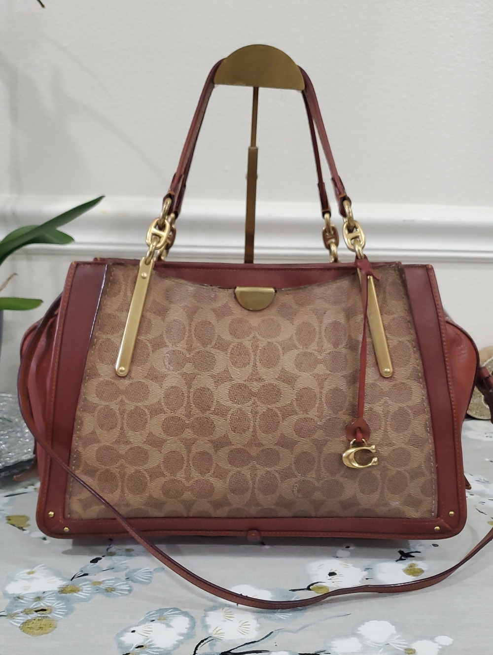 Coach Dreamer 36 Brown Signature Canvas Satchel with Rust Leather Trim🤎